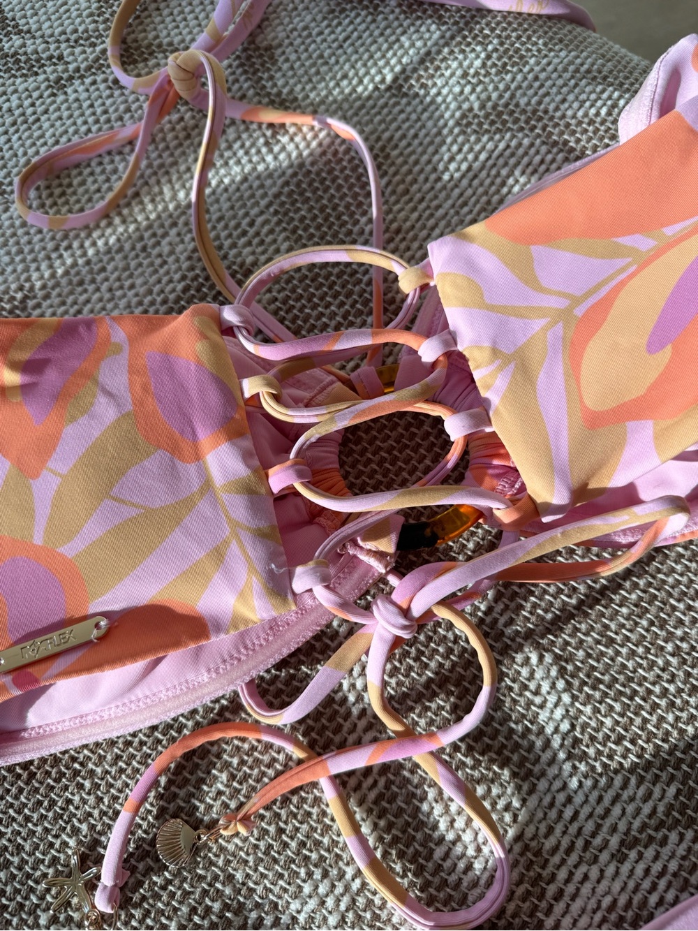 POPFLEX Pink and Orange Floral Bandeau Bikini Set with Skirt - Picture 9 of 11
